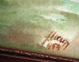 Olvashatatlan jelzéssel: Szénás szekér. Akvarell, papír, üvegezett keretben, 27×35 cm