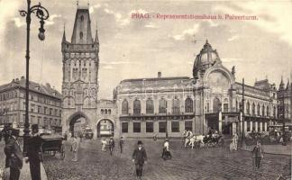 Praha, Prag; Repraesentationshaus b. Pulverturm / municipal house, tower, square, tram, (Rb)