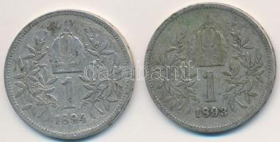 Ausztria 1893-1894. 1K Ag "Ferenc József" (2x) T:2-,3
Austria 1893-1894. 1 Corona Ag &quo...