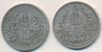 Ausztria 1893-1894. 1K Ag "Ferenc József" (2x) T:2- kis ph.
Austria 1893-1894. 1 Corona A...