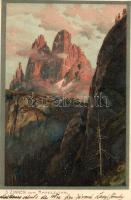 Tre Cime di Lavaredo, Drei Zinnen vom Ampezzothal;, Künstlerpostkarte No. 1748. von Ottmar Zieher, litho (cut)