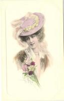 Lady with Dianthus flowers, M.Munk No. 450., s: R. R. v. Wichera