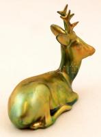 Eozin mázas Zsolnay őzbak, jelzett, restaurált, apró kopásnyomokkal, m: 11,5 cm