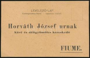 1903 Horváth József Fiume kávé árlapja, levelezőlappal, borítékban