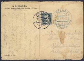 1936 Sparta-Austria labdarugó mérkőzés alkalmi bélyegzésű levelezőlap mely a SPARTA focistáit ábrázo...