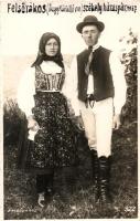 1937 Felsőrákos, Racosul de Sus; Székely házaspár / Szekely married couple, Transylvanian folklore, Kováts photo