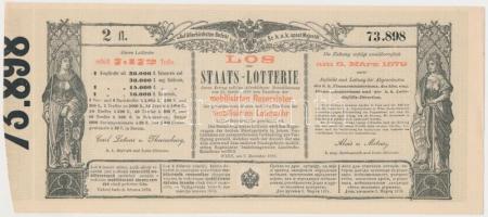 Ausztria / Bécs 1878. "Sorsjegy állam-sorsjátékra a közös hadsereg mozgósított tartalékosai s a...