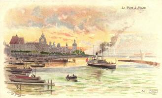 Evian, Port, ship, litho s: Louis Taussin