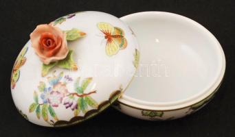 Herendi Viktória mintás doboz, kézzel festett, jelzett, hibátlan, m:10 cm, d:11 cm