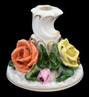 Herendi rózsás gyertyatartó, kézzel festett, jelzett, hibátlan, m:8 cm
