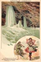 Dobsina, Dobschau; jégbarlang, folklór, csárdás tánc / ice cave, Hungarian folklore. Chocolat Lombart advertisement, litho (EK)