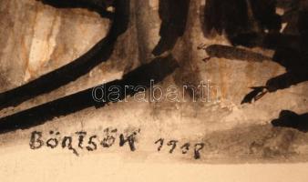 Börtsök jelzéssel: Erdős vidék. Akvarell, papír, üvegezett keretben, 25×16 cm