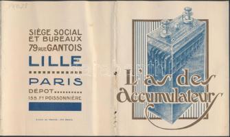 cca 1910 Automobil akkumulátor reklámnyomtatvány képekkel / French automobile battery comercial 10 képpel