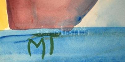 MT jelzéssel: Kék modell. Akvarell, papír, sérült, üvegezett keretben, 58×42 cm