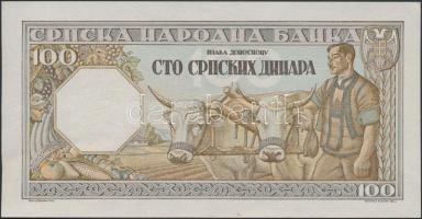 Szerbia / Német megszállás 1943. 100D T:I- 
Serbia / German occupation 1943. 100 Dinara C:AU