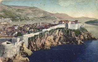 Dubrovnik, Ragusa; látkép a városfallal, pirosszámú portóbélyeg a hátoldalon / general view with city walls (fl)