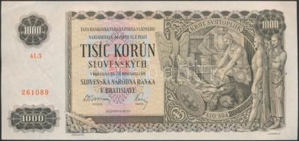 Szlovákia 1940. 1000K T:II szép papír  Slovakia 1940. 1000 Korun C:XF nice paper  Krause 13