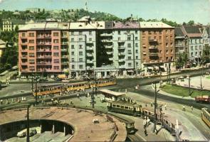 Budapest XI. Móricz Zsigmond körtér, villamos, kiadja a Képzőművészeti Alap Kiadóvállalat 1963 (Rb)