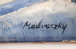 Medveczky jelzéssel: Görög falu. Olaj, vászon, keretben, 41×31 cm