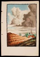 Zorkoczy jelzéssel: Falu határ. Akvarell, papír, 33×23 cm