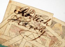 cca 1750 Rodrich Károly pázmándi ispán névaláírásával ellátott érdekes színezett metszet, ex libris....