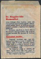 cca 1930 Keppler biomentol reklámos gyógyszeres, pirulás tasak