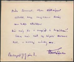 1929 Hevesi Sándor (1873-1939) drámaíró, színházigazgató autográf sorai és aláírása kivágott lapon.