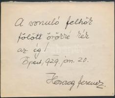 1929 Herczeg Ferenc (1863-1954) író, újságíró, akadémikus autográf sorai és aláírása kivágott lapon.