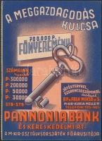 cca 1930 Pannoniabank szerencsesorsjegy reklámlap. Hátoldalán szerencseszámot tartalmazó borítékkal