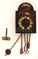 XIX. sz. vége: Antik mini fali ingaóra, működő szerkezettel, ingával, kulccsal / Vintage wall clock in working condition