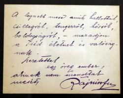 Rajniss Ferenc (1893-1946) a Szálasi-kormány vallás- és közoktatásügyi miniszterének  autográf sorai...