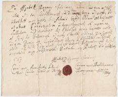 1663 Begány Ferenc, a Szepesi Kamara pénztárának ellenőre(?) magyar nyelvű elismervénye Szajkófalváról elhajtott ökrök tárgyában, rányomott viaszpecséttel