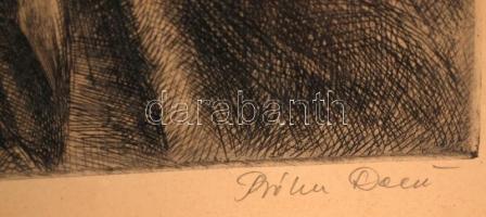 Bóka Dezső (1935 -): Bláthy Otto Titusz. Rézkarc, papír, jelzett, sérült keretben, 27×21 cm