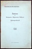 1911 Statuten der Budapester Allgemeinen Molkerei Aktiengeselschaft, hiányos hátsó borítóval, pp.:13, 23x15cm