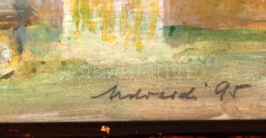 Udvardi Gyula(1925-): Kecskeméti piac. Olaj, farost, jelzett, üvegezett keretben, 24x31 cm