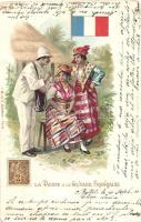 French Guiana, La Poste a la Guyane Francaise / Picture of a French colonial stamp, natives, Guianese folklore, litho (EB)