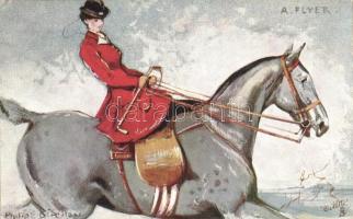A Flyer / Horse racer lady, Raphael Tuck & Sons Oilette Connoisseur Hunting Postcard 2765. s: Philip Stretton (EK)