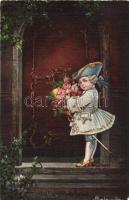 Baroque child with flowers, Italian art postcard, Ultra 2035. s: Colombo (EK)