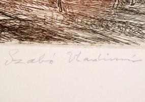 Szabó Vladimir (1905-1991): Komp. Színezett rézkarc, papír, jelzett,  29×39 cm