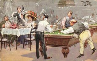 Billiard game, humour, T.S.N. Serie 1155. s: Arthur Thiele (EK)