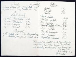 cca 1930 Rózsafa virágos éttermei kézzel írott étlap, kihajthatós, 20x14cm