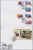 Stamp Exhibition; Car set + block on 3 FDC, Bélyegkiállítás; Autó sor + blokk 3 db FDC