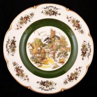 Ascot Service Plate By Wood &amp; Sons England falitányér, kisvárosi hangulat képpel, levonóképes, részben kézzel festett, hibátlan, d:26 cm