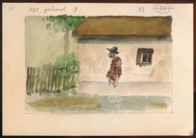 Jelzés nélkül: 5 db akvarell (különböző jelenetek), papír, 11×16 cm