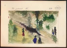 Jelzés nélkül: 5 db akvarell (különböző jelenetek), papír, 11×16 cm