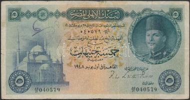 Egyiptom 1946-1950. 5Ł Szign.: Leith-Ross T:III Egypt 1946-1950. 5 Pound  Sign.: Leith-Ross C:F