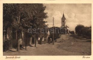 Zamárdi-fürdő, Fő utca a Katolikus templommal, kiadja Friedmann József (EK)