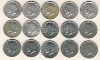 USA 1965-1969. 7db 400-as Ag "Kennedy" 1/2$ + 8db 1971-76. "Kennedy" 1/2$ fém T:2