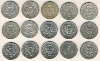 USA 1965-1969. 7db 400-as Ag "Kennedy" 1/2$ + 8db 1971-76. "Kennedy" 1/2$ fém T:...