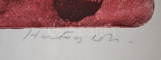 Hertay Mária (1932): Mályva. Színezett rézkarc, papír, jelzett, felcsavarva, 49×60 cm